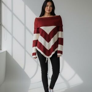 Derek Heart Off-the-Shoulder Red and White Sweater